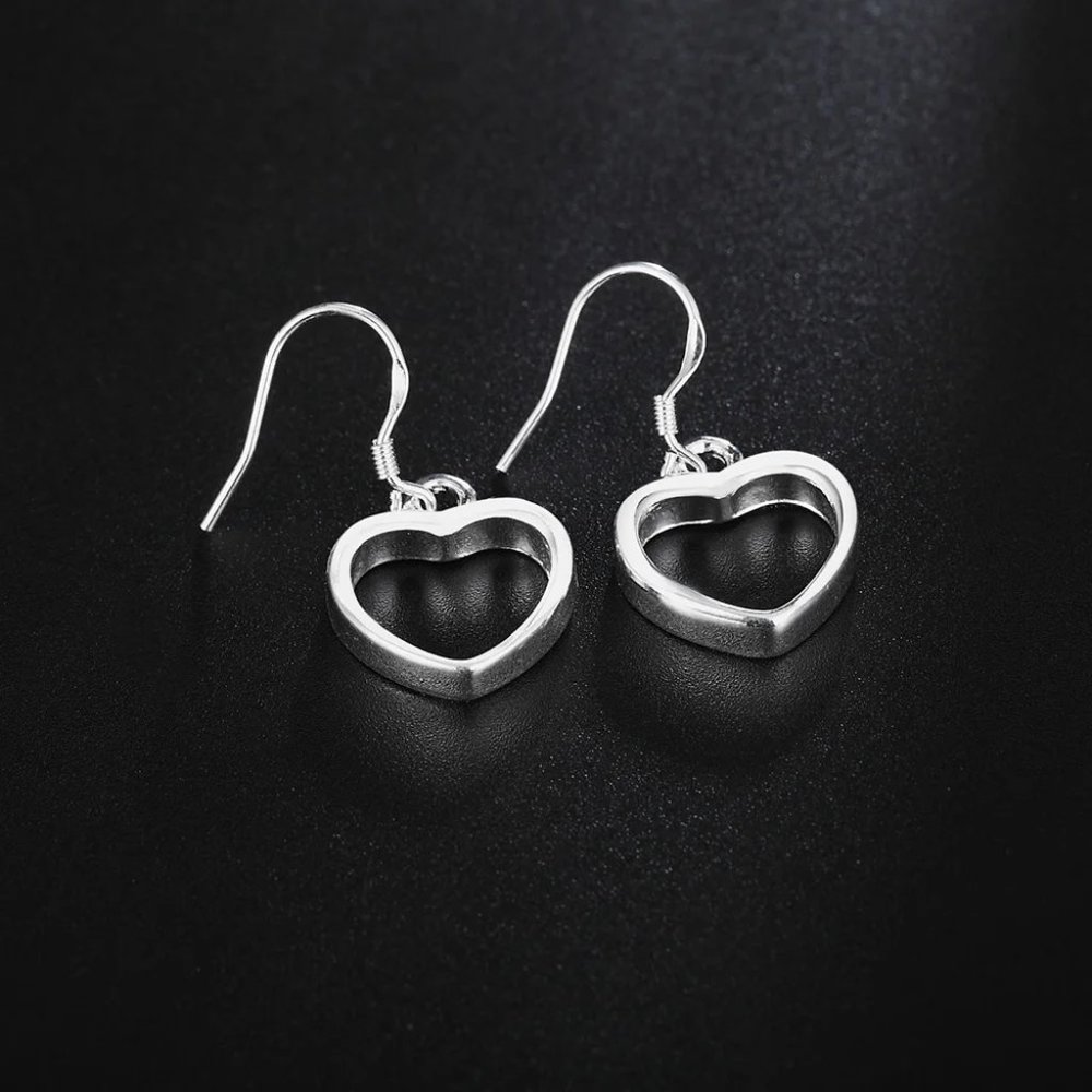 Beautiful Heart Drop Earrings 925 Sterling Silver " Hypoallergenic " - Picture 4 of 6